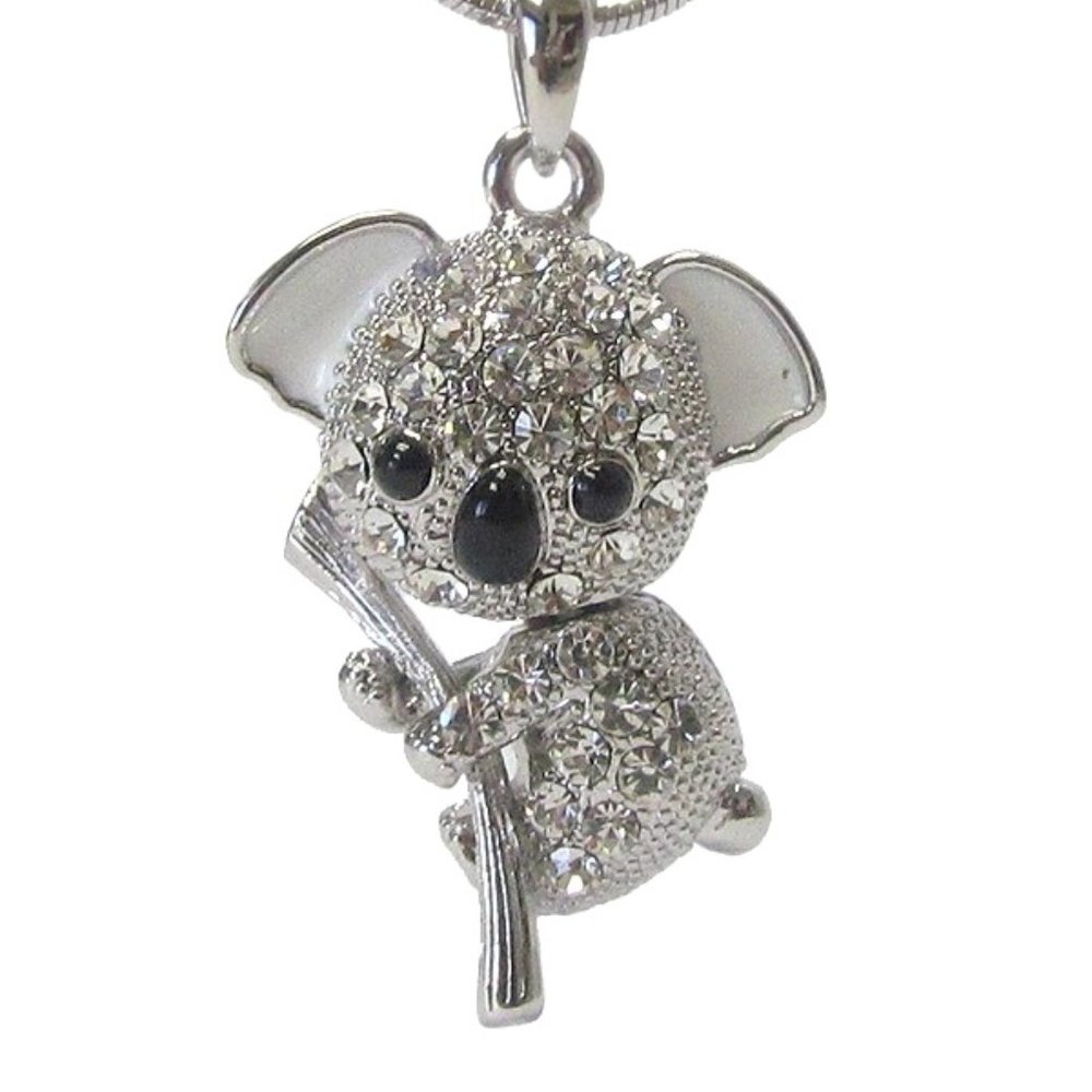 Crystal Koala Pendant Charm Necklace in White Gold Plating